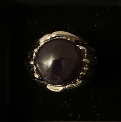 Unique Amethyst And Stainless Steel Ring jewelry ot m - size 10
