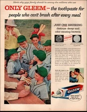 1957 Vintage ad Gleem retro Toothpaste Baseball teams hat Green bats   06/03/23