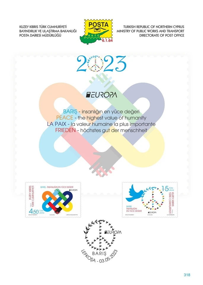 2023 - EUROPA (PEACE-THE HIGHEST VALUE OF HUMANITY) - TURKISH CYPRUS - FDC - Image 2 of 3