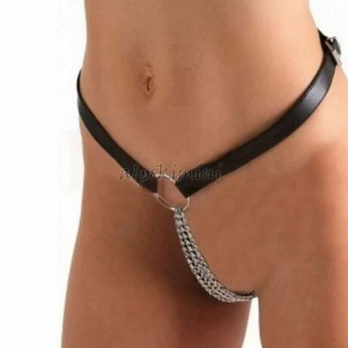 Lencería sexy de cuero suave para mujer micro tanga con cadena espalda en T tanga bragas Foto 2 de 4