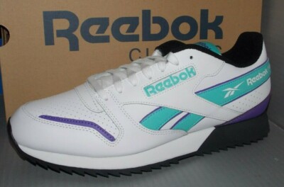 MENS REEBOK CL LEATHER RIPPLE MU in colors WHITE / BLACK / TURQUO SIZE 11.5
