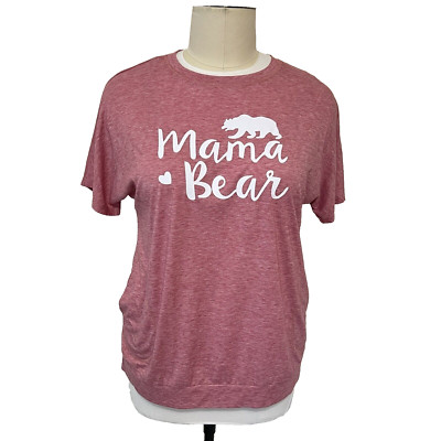 Women's Dusty Pink Mama Bear Graphic Banded Waist Front Pockets Tee Shirt 2XL