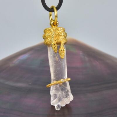 Gold Vermeil Sterlingsilber Mano Fico Figa Anhänger Kristall Quarz Diamant 11.8g