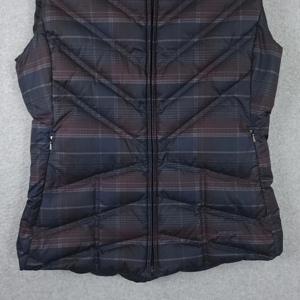 Chaleco Patagonia Mujer Medio Plumón Puffer Con Capucha Cremallera Completa Con Cuadros Informal Foto 3 de 4