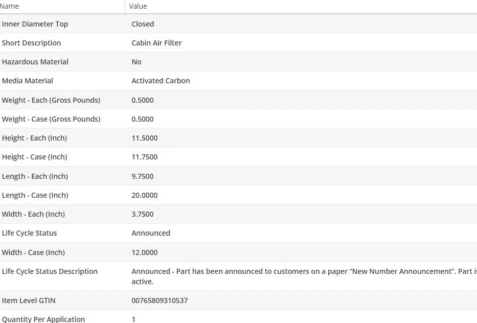 WIX Cabin Air Filter For MINI COOPER COUNTRYMAN 2017-2023 L3-1.5L - Image 4 of 4
