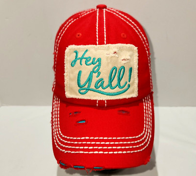 Kbethos Vintage ''Hey Yall'' Southern Saddle Stitch Distressed Adjustable Cap Hat