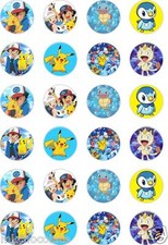 24 x PRECUT POKEMON/PIPLUP/MEOWTH/GO/PIKACHU RICE/WAFER PAPER CUP CAKE TOPPERS
