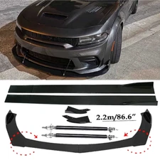 Front Bumper Lip Spoiler+86.6" Side Skirt Body Kit Glossy For Dodge Charger SRT
