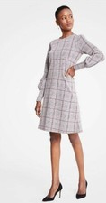 Ann Taylor Petite Plaid Cuffed Dress In Red Multi XS