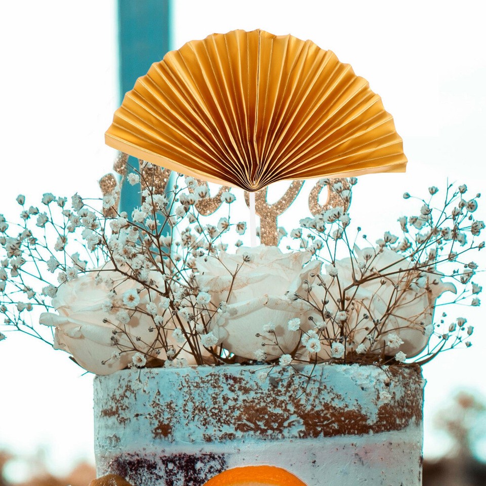 15pcs Gold Fan Shaped Cake Toppers For Birthday Cake Decorations