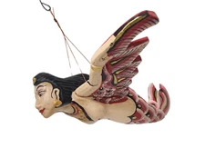 Flying Mermaid Goddess Mobile Demon Chaser Guardian Carved Balinese art Red 10"