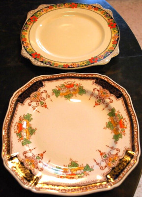 Vintage Set 2 ARTHUR J WILKINSON 10.75'' Square Cake Plates circa 1933 & 1947 