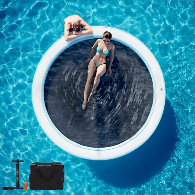 10FT Sunchill Heavy-Duty Float Ring, Inflatable Pool, Hammock for Lake WhiteBlue