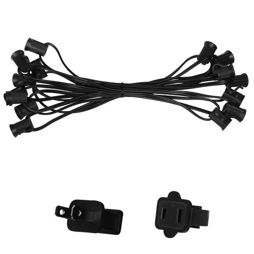 10'-50' Black Patio Light Socket Stringer, 12" Spacing, E12 Sockets, 8A, SPT1 - Picture 2 of 4