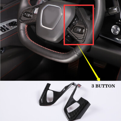 Carbon ABS Steering Wheel 3-Button Cover Trim For C8 Corvette Z51 Z06 Stingray
