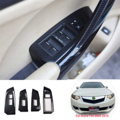 For Acura TSX 2009-2014 Carbon Fiber Window Lift Lock Panel Switch Cover Trim 4X