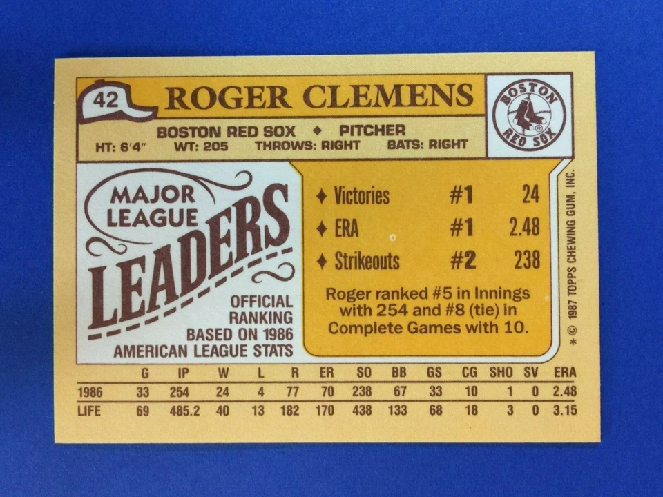 1987 Topps Mini Set Break #42 ROGER CLEMENS * NM-MT or BETTER  A01021731 - Image 2 of 4