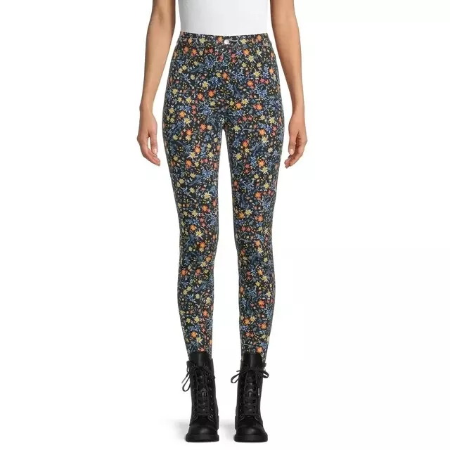 Time and Tru Women's High Rise Jeggings Black Soot Floral X-Small