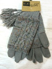Womens Gloves 2 Piece SET Gray Speckled Knit Finger-less Tassel Gloves FUL-467