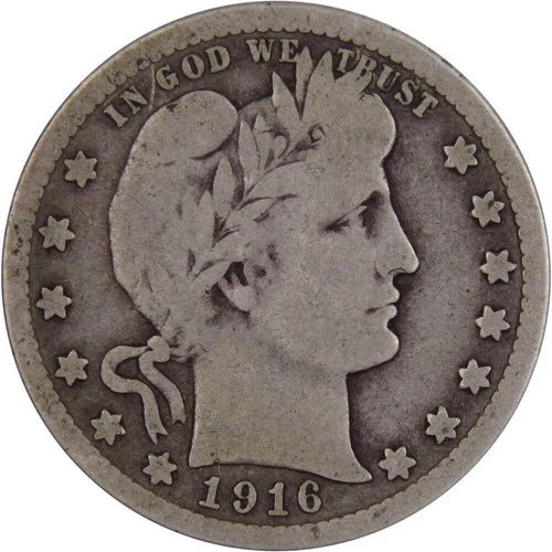 1916 Barber Quarter VG Very Good Silver 25c Coin