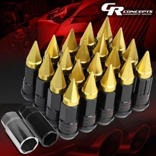 GOLD 16 RIM LUG+4LOCK NUT+ADAPTERS M12X1.5 22OD 75MM SPIKY SPLINE STYLE STEEL