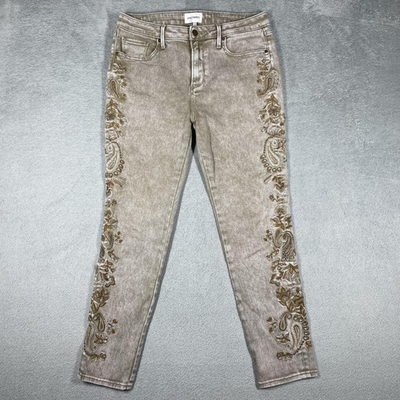 #ad Driftwood Jeans Womens 28 Beige Jackie High Rise Floral Embroidered Acid Wash $39.96