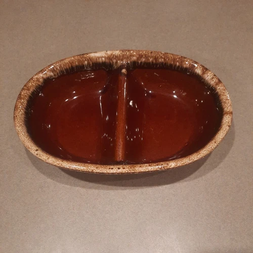 Vintage H.P. CO USA Hull Pottery Brown Drip Divided Serving Dish Oven Proof