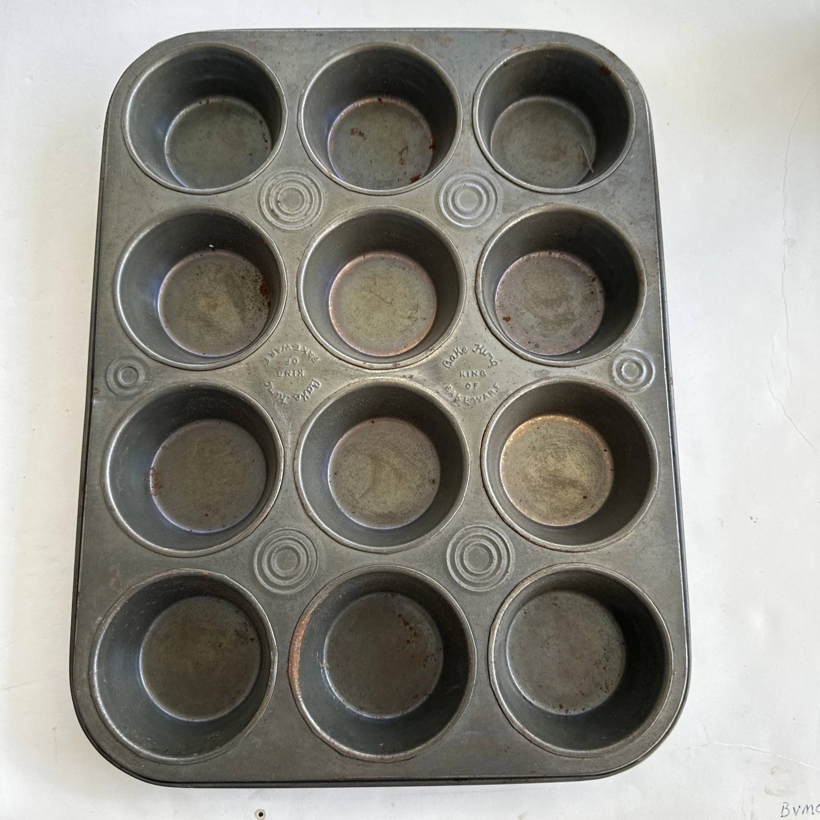 Vintage Bake King Tin Metal 14" x 10.5" 12 Cup Muffin Cupcake Pan Estate Find