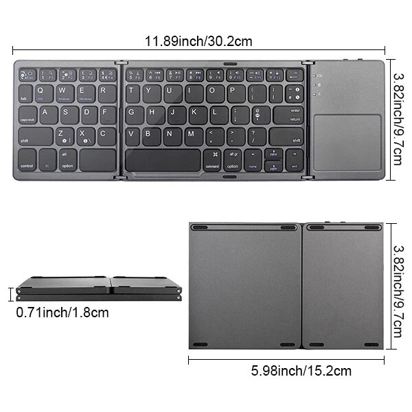 Ultra Slim Folding Wireless Bluetooth Keyboard Touchpad for Tablet Phone Laptop - Image 2 of 4