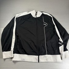 Puma Track Jacket Mens 2XL Black White Full Zip Logo Stripes Rib Trim VTG Y2K