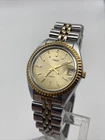 Vtg Timex Watch Women 25mm Silver Gold Two Tone Date Bubble New Battery 6.25”