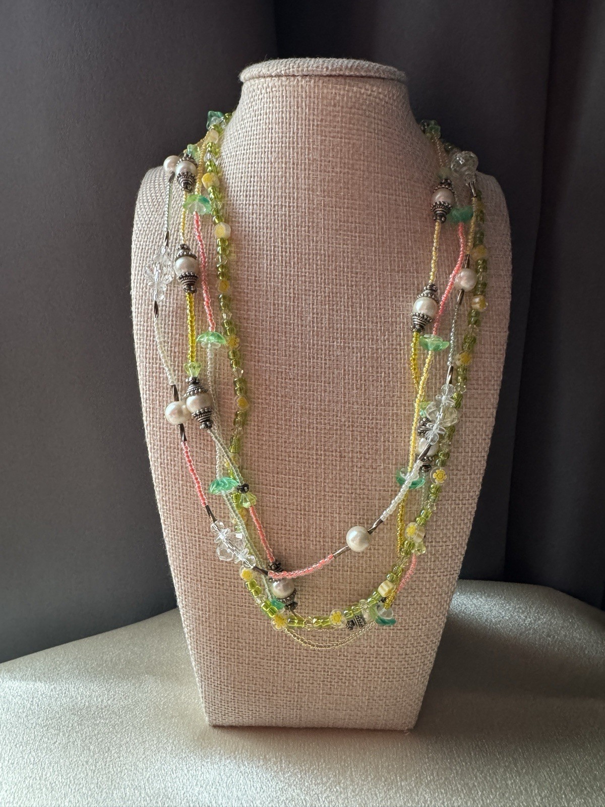 Multicolor layered beaded statement necklace with… - image 1