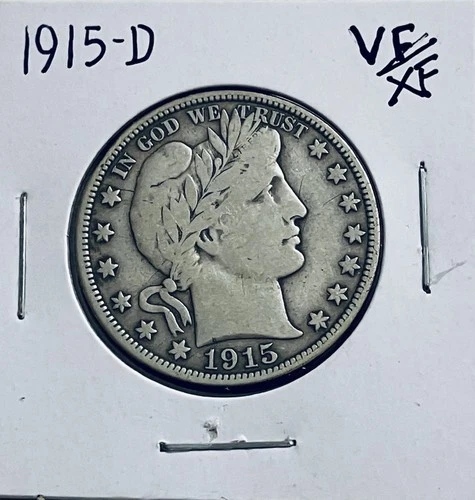 1915-D Barber Silver Half Dollar Better Date VF/XF Low Price