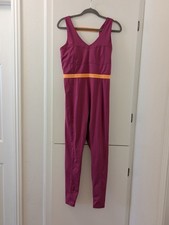 Fabletics Fuchsia Sleeveless Full-Length Jumpsuit With Orange Waistband For Wome
