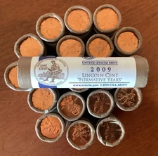 2009-D US Mint wrapped 50-coin roll Lincoln Formative Years Cent/Penny rolls