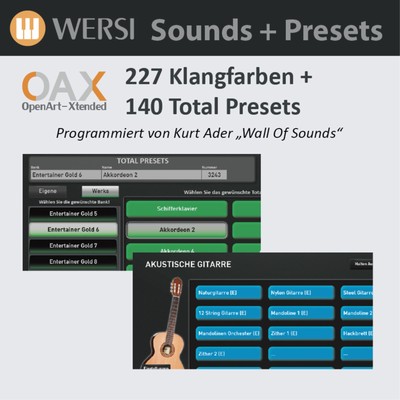 OAX Entertainer Gold 1, Total Presets, Klangfarben, Aktivierungsschlüssel, Orgel
