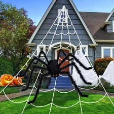 2pcs Halloween Decor Set: 5.08meter Triangular Spider Web & 119.38cm Giant Fa...