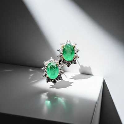 Colombian Emerald Stud Earrings 4x6mm, Natural Emerald Earrings VVS Grade