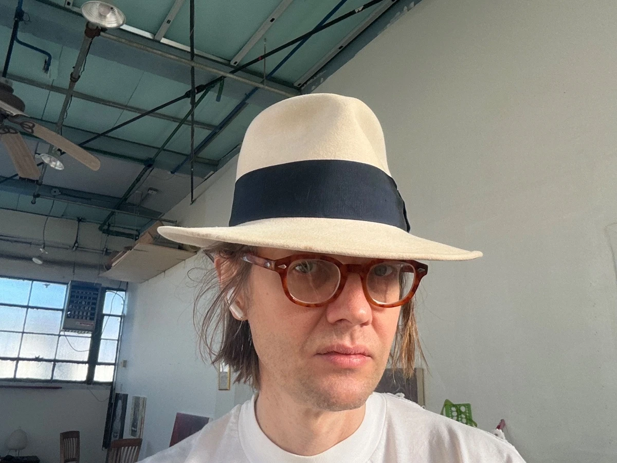 Sombrero Fedora de fieltro de piel vintage blanco talla 7-1/8