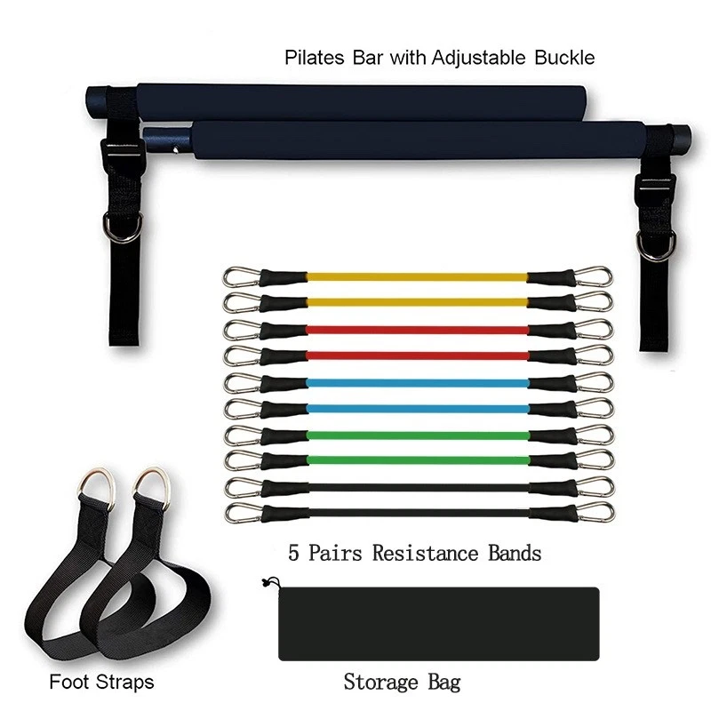 Fitness Pilates Bar with Resistance Bands – Portable Full Body Trainer (10–50 lb