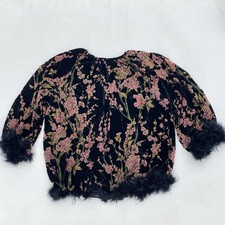 Nasty Gal Velvet Burnout Black Top Sz 22 Dark Fairy Devore Fur Trim Whimsigoth