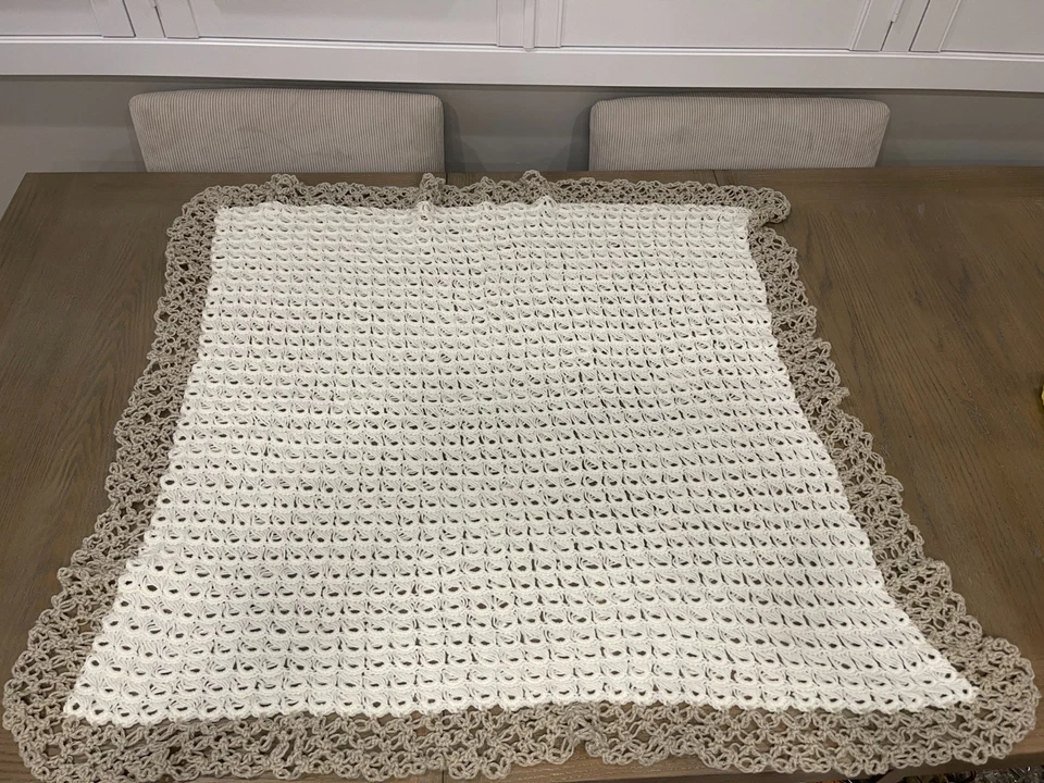 Handamade CROCHET baby blanket beige and cream 38x38 - Image 2 of 2