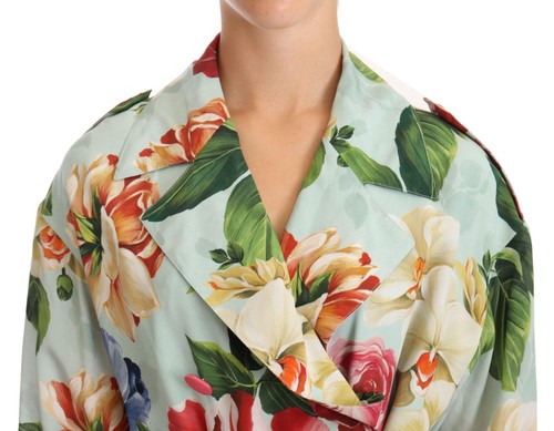 Dolce&Gabbana Women Multicolor Trench Coat 100% Silk Floral Print Overcoat IT 36 - 第 4/4 張圖片
