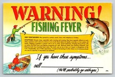 Vintage Fishing Fever Warning Humorous Cartoon Postcard JEA Art Rudy's RW-125