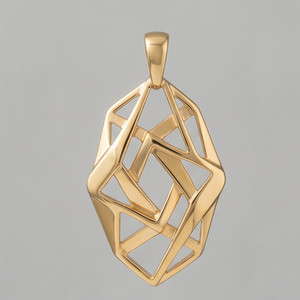 Authentic 925 Sterling Silver Gold Plated Modern Geometric Abstract Openwork Pendant Neckl