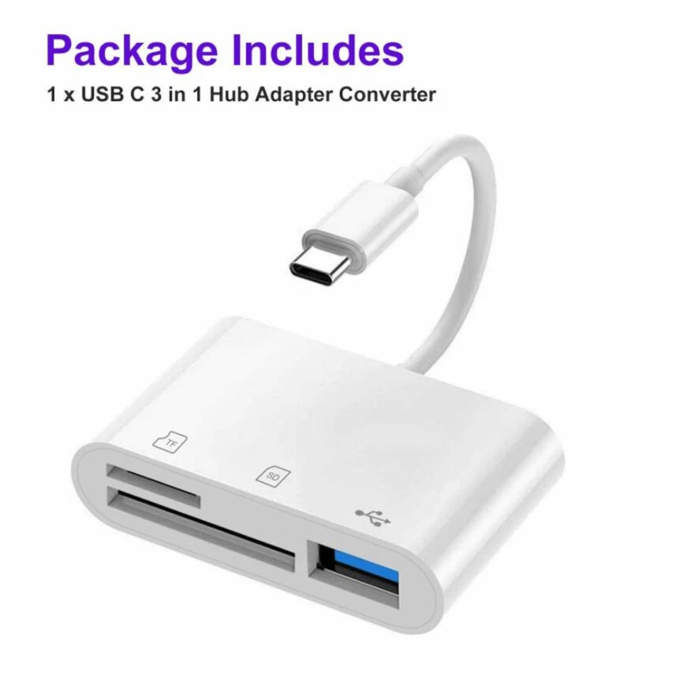3-Port USB Type C to Card Reader Adapter SD Card Reader For MacBook Pro Laptop d - Image 2 of 4