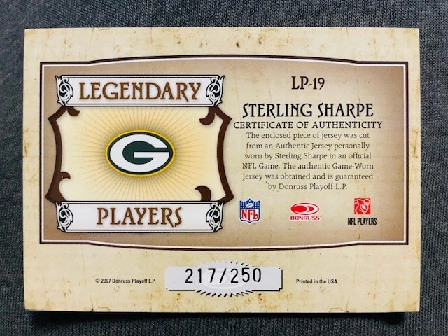 2007 Donruss Classics Sterling Sharpe Game Used Worn Jersey Relic Card /250 Rare - Image 2 of 2