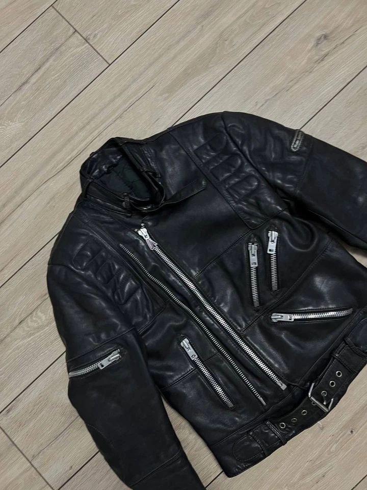 Men's Vintage Hein Gericke Motorcycle Leather Black Zip Jacket sz 52 Race Moto - Image 2 of 4