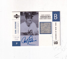 2001 CARL ERSKINE UPPER DECK  LEGENDS OF N.Y. GU JERSEY & AUTO BROOKLYN DODGERS