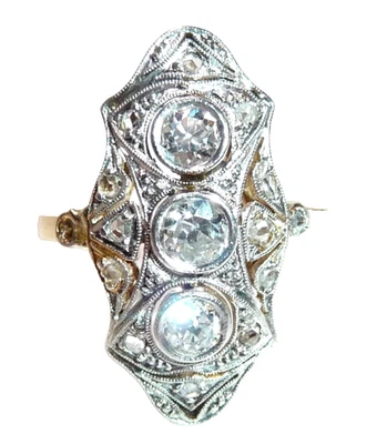 Ring antik Art Deco 585 Gold 0.74 ct Diamanten Gr. 52 / 16,5 mm großer Ringkopf - Bild 1 von 4